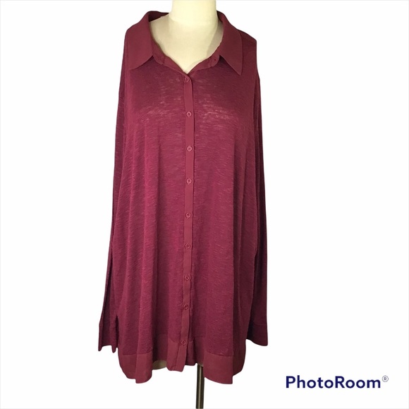 Pleione Burgundy Sheer Trim Shirt , 3X , EUC - Picture 1 of 5